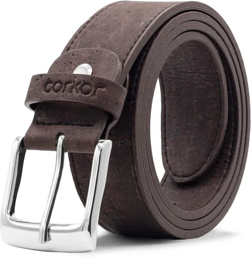 Corkor Cinturón de corcho para hombre, cuero vegano, cinturón ajustable, color negro, corcho natural, respetuoso con el medio ambiente, 1.378in de
