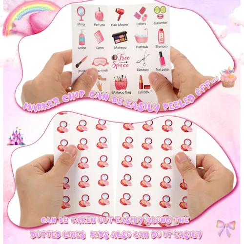 Miniatura 3 de Liliful Juego de bingo para fiesta de spa, 35 piezas, para 24 jugadores, tarjetas de bingo para fiesta de maquillaje, juegos temáticos de belleza