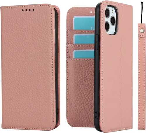 iCoverCase Funda tipo cartera compatible con iPhone 11 Pro Max con tarjetero y correa para la muñeca, bloqueo RFID, funda magnética para teléfono de