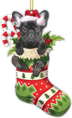 Miniatura 8 de Adorno acrílico plano de Navidad para perro de montaña bernés, adorable cachorro de montaña bernés en calcetín con bastones de caramelo, decoración