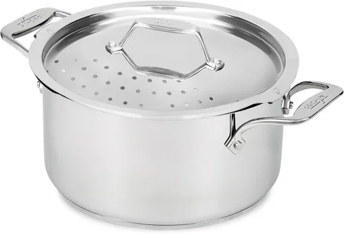 All-Clad Simply Strain Olla multiusos de acero inoxidable con tapa colador, 6 cuartos de galón, inducción, apta para horno y parrilla hasta 600F,