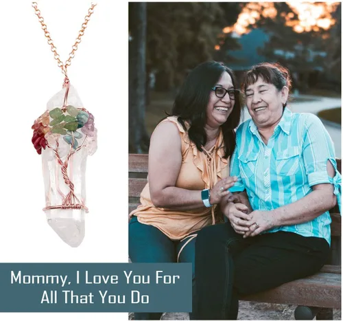 Miniatura 6 de Jovivi - Collar con dije de cuarzo de cristal natural envuelto en alambre con la forma de árbol de la vida de piedras preciosas, regalo ideal
