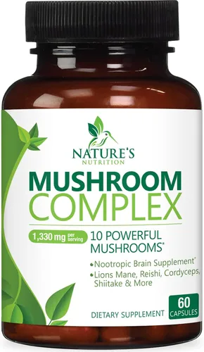 Suplemento cerebral de hongos 10 en 1 mezcla – Complejo de hongos de alta resistencia con melena de león, cola de pavo, reishi, cordyceps, chaga y