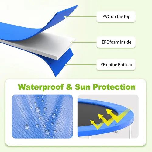 Miniatura 7 de Almohadilla para Trampolín, 10ft 12ft 14ft 15ft 16ft Almohadilla de Seguridad de Repuesto para Trampolín, Impermeable y Resistente al Desgarro Azul