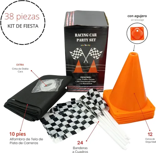 Miniatura 2 de 4E's Novelty Juego de 38 piezas – 12 conos de tráfico con agujero en la parte superior, 24 banderas a cuadros, corredor de suelo – para suministros