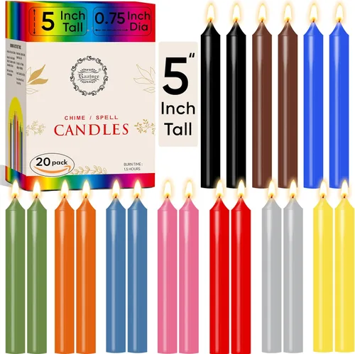 Miniatura 13 de Raajsee Paquete de 20 mini velas cónicas sin perfume, rojas 5 pulgadas (alto) velas para cena sin humo y sin goteo cera de parafina con mechas