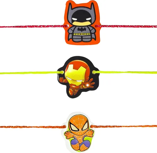 Juego de 3 superhéroes Rakhi para hermano pequeño y hermana Rakhi de lujo para pequeño Bhai Bro Rakhi hilo RNJ0042, Algodón, No es una piedra