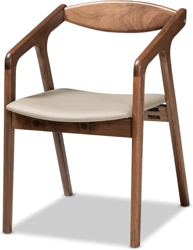 Miniatura 2 de Baxton Studio Harland - Juego de comedor de 7 piezas, tapizado de piel sintética gris y acabado marrón nogal, juego de comedor de 7 piezas