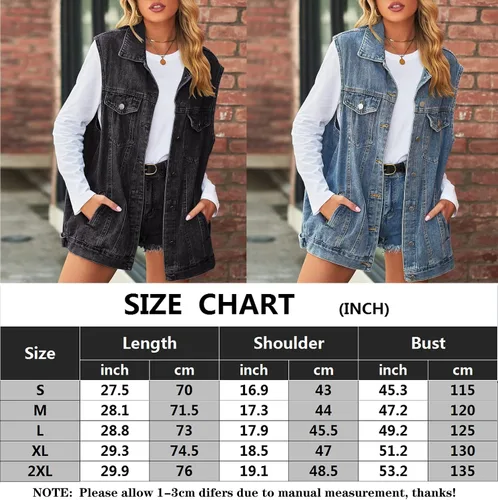 Miniatura 7 de Chaleco de mezclilla para mujer, de gran tamaño, casual, clásico, sin mangas, con botones, chaqueta vaquera