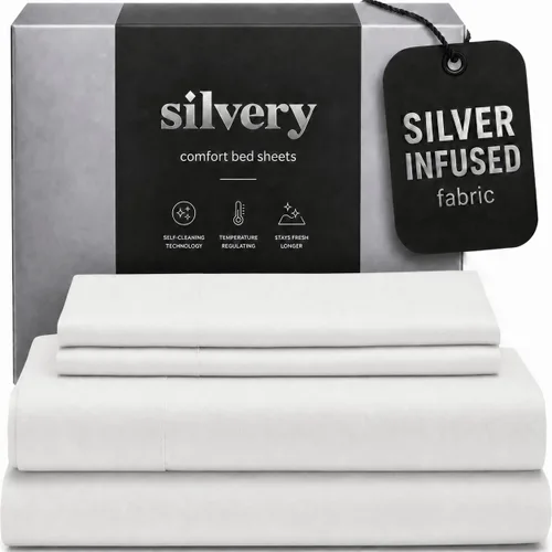 Miniatura 12 de Silvery Juego de sábanas con infusión de plata, tela ultrasuave que regula la temperatura con tecnología de autolimpieza que se mantiene fresca 3