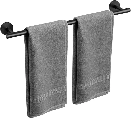 Barra de Toalla Negra Mate, Toallero de Baño de 24 Pulgadas (Longitud Total 26 Pulgadas), Soporte de Toalla Montado en la Pared, Barra de Toalla de