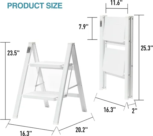 Miniatura 4 de BOCOM Escalera plegable de 2 escalones, taburete de metal de hierro resistente plegable portátil ligera con pedal ancho antideslizante, capacidad