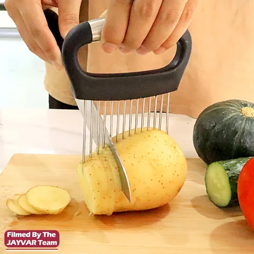 Miniatura 5 de JAYVAR Soporte grande de cebolla para rebanar, cortador de cebolla grande, picador de verduras, rebanador de tomate de acero inoxidable para papa