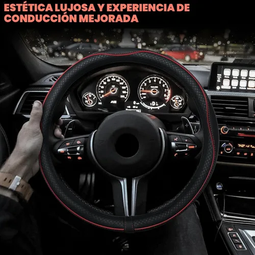 Miniatura 7 de Ouzorp Funda universal para volante de automóvil, de piel de microfibra con forro antideslizante, 14.5-15 pulgadas, color negro con línea roja
