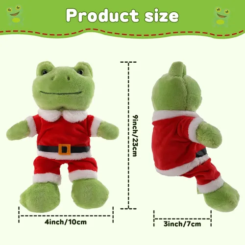 Miniatura 2 de Furvana Rana Verde de Peluche, Muñeco de Peluche de Rana Suave de 9 Pulgadas, Muñeca de Peluche Kawaii, Lindo Juguetito de Peluche con Ropa, Regalo