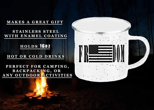 Miniatura 3 de Rogue River Tactical Taza de café esmaltada con bandera de la libertad de los Estados Unidos, regalo para veterano militar o patriótico americano