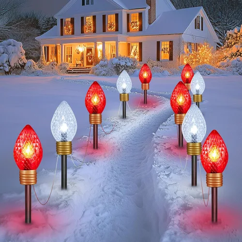 Miniatura 10 de Strawberry Jumbo C9 Luces de Camino de Navidad para Exteriores - 8.5 Pies 5 Luces LED C9 de Navidad, Luces C7 Cubiertas Jumbo Multicolor Luces