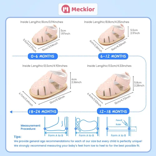 Miniatura 35 de Meckior Sandalias de verano con punta abierta y suave de piel sintética para bebés y niñas pequeñas