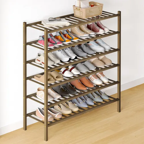 Miniatura 78 de Smiry Zapatero de bambú para clóset, organizador de zapatos apilable de 4 niveles largo de madera, estante de almacenamiento de zapatos Negro