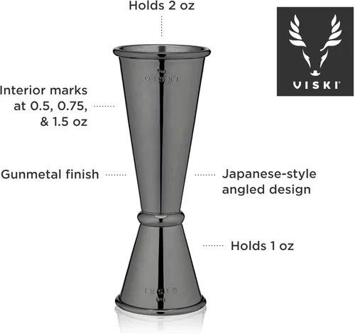 Miniatura 4 de Viski Jigger doble de estilo japonés para cócteles, kit de barra esencial, 1oz y 2oz con medidas interiores, acero inoxidable con acabado de Negro