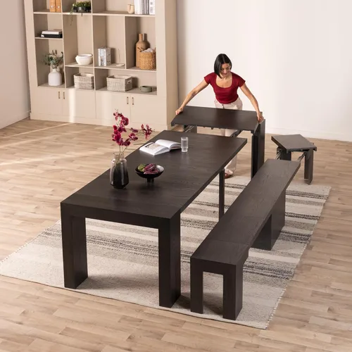 Miniatura 39 de Transformer Table - Mesa de comedor extensible de madera maciza, asientos 2-12, mesa de comedor expandible, muebles que ahorran espacio, muebles