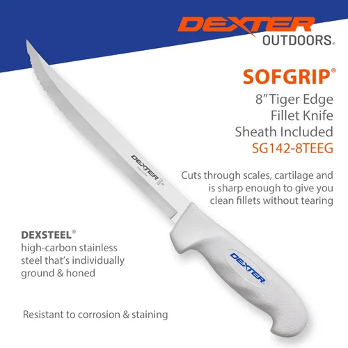 Miniatura 5 de Dexter Outdoors Cuchillo festoneado SOFGRIP Tiger Edge de 8 pulgadas Incluye protector de filo