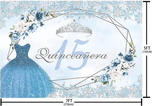 Miniatura 4 de MEHOFOND Telón de fondo de quinceañera de invierno de 7 x 5 pies para niña, suministros de decoración de fiesta de cumpleaños de 15 años, pancarta