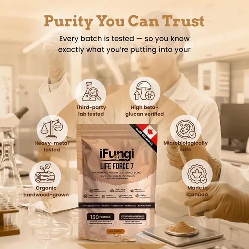 Miniatura 3 de Life Force 7 Mezcla de hongos 7 extractos de cuerpo fructífero prémium concentración 12:1 Cultivado en madera dura orgánica 0.04 oz de porción