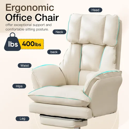 Miniatura 8 de Cloud - Silla de oficina con patas cruzadas con reposapiés, silla ergonómica ejecutiva grande y alta, reposabrazos abatibles para mascotas, silla