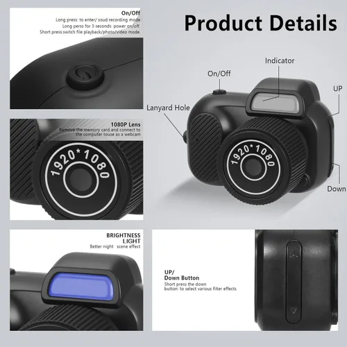 Miniatura 3 de Mini llavero cámara digital – 1080P HD Ultra portátil de bolsillo cámara digital de bolsillo con un botón de operación AVI formato compatible