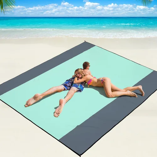 Miniatura 23 de WIWIGO Manta de playa impermeable a prueba de arena tapete de playa 79" X 83"/10'x9' para 2-8 adultos, de secado rápido, tapete de picnic al aire