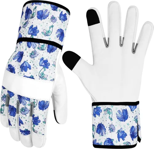 Miniatura 10 de Guantes de jardinería de cuero para mujer, guantes de jardín a prueba de espinas, diseño de pantalla táctil, guantes de trabajo resistentes