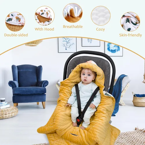Miniatura 4 de Manta de invierno para asiento de automóvil para bebés, manta de asiento de automóvil Minky Dot para bebés recién nacidos, ajuste universal para Hoja