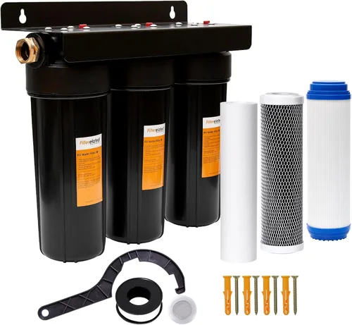 Sistema de filtro de agua para caravanas, accesorios de latón sin fugas, tres filtros incluidos reducen los sedimentos, filtro de agua para