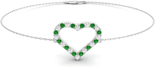 Miniatura 5 de Diamondere Pulsera de cadena de corazón de diamantes y piedras preciosas naturales y certificadas, en oro blanco de 14 quilates, pulsera de 0.34