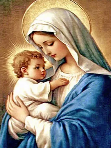 F-CANLAN Kit de pintura de diamante redondo de taladro completo, 5D DIY Bless the Child Pintura de diamantes Virgen María Kits de arte de diamantes