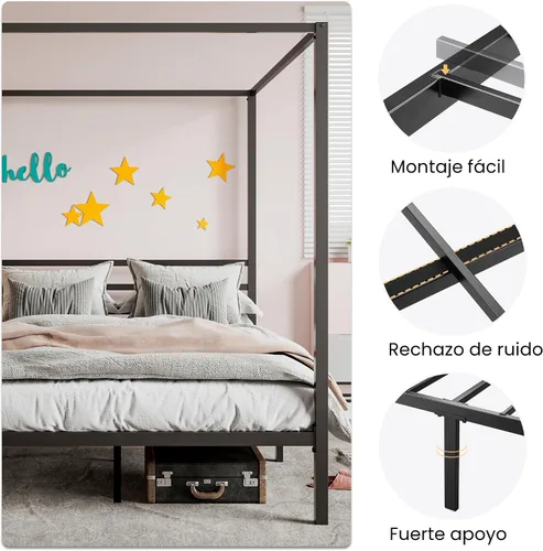 Miniatura 4 de SHA CERLIN Base de cama con dosel, tamaño matrimonial, base de colchón con soporte de listones de metal, no necesita somier, fácil montaje