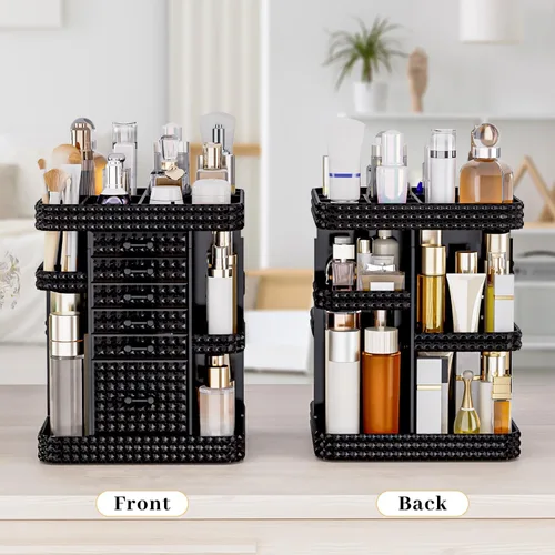 Miniatura 6 de Organizador de maquillaje giratorio de 360 grados para tocador, organizador grande para el cuidado de la piel con 6 cajones, organizador