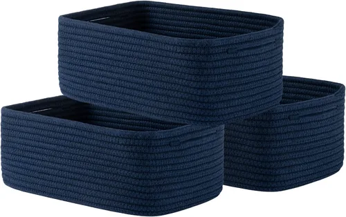 Miniatura 29 de Cesta tejida pequeña, 12 x 8 x 4.5 pulgadas, cesta de almacenamiento para organizar, bonita canasta de cuerda pequeña para estante de armario, cubos