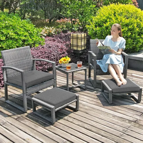 Miniatura 9 de Patiorama Juego de muebles de mimbre para patio al aire libre, 5 piezas, sillas de ratán de polietileno gris para todo tipo de clima, juego