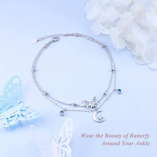 Miniatura 4 de Ladytree Tobillera ajustable de plata de ley 925 con estrella de mariposa para mujer