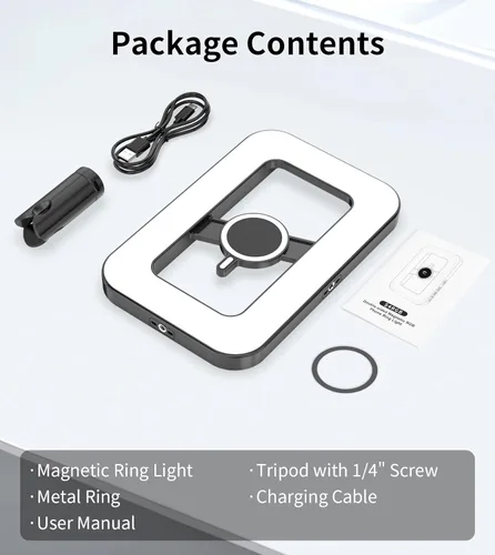 Miniatura 9 de Anillo de luz selfie magnético de 6000mAh RGB para iPhone, luz de teléfono recargable de 448 LED con soporte de trípode mini, estabilizador de mano