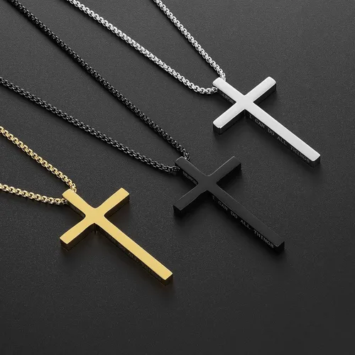 Miniatura 6 de Collar de cruz para hombre, cadena colgante de acero inoxidable, joyería de cadena, relleno de calcetín de Navidad, bautismo cristiano, regalos