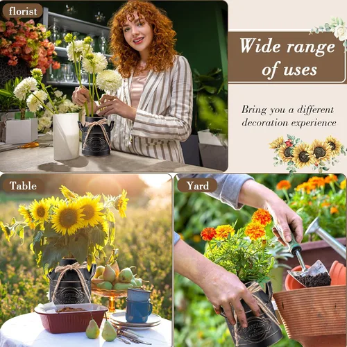 Miniatura 6 de Roshtia Jarrón de metal para leche de 6 pulgadas, 8 unidades, jarrón de leche galvanizado vintage a granel, cubo de flores rústicas, estilo francés