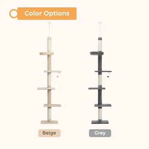 Miniatura 7 de PETEPELA Torre para gatos de 5 niveles de piso a techo, altura del árbol para gatos (95-107 pulgadas), ajustable, árbol de escalada alto con poste