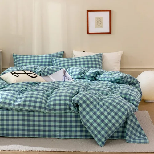 Miniatura 4 de LifeTB Juego de funda de edredón a cuadros de búfalo, tamaño individual, suave, 100% algodón lavado, juego de ropa de cama a cuadros verdes, funda