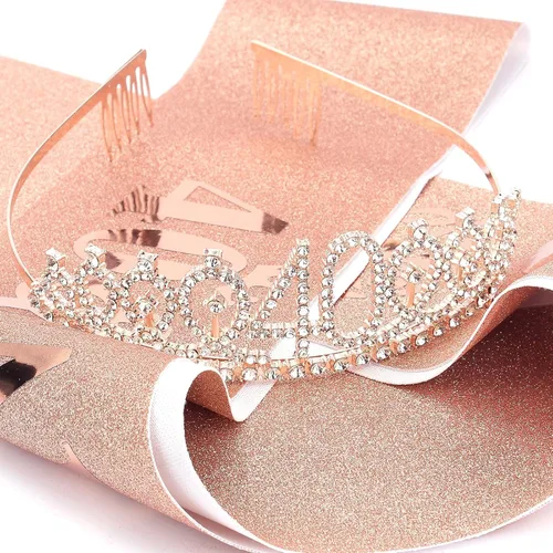 Miniatura 6 de Casoty Juego de diadema y tiara de 40 y fabuloso, oro rosa, para decoraciones de cumpleaños de 40 años, regalos para mujeres, decoraciones de fiesta