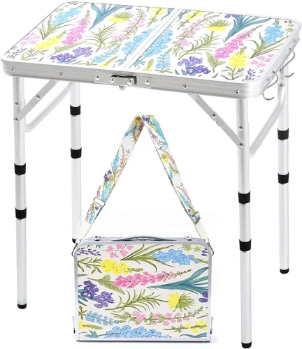 Miniatura 14 de Mesa de camping plegable Yriuat 2 pies mesa de picnic portátil de altura ajustable mesa pequeña de aluminio plegable ligera con asa de transporte