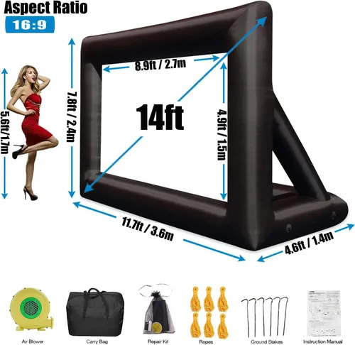 Miniatura 4 de Pantalla de proyector inflable: pantalla de cine al aire libre de 14 pies para fiestas de cine en el patio trasero al aire libre con soplador
