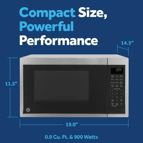 Miniatura 2 de Horno de microondas GE para encimera, compacto de 0.9 pies cúbicos, capacidad de 900 vatios, 7 configuraciones de cocción automática, tecnología
